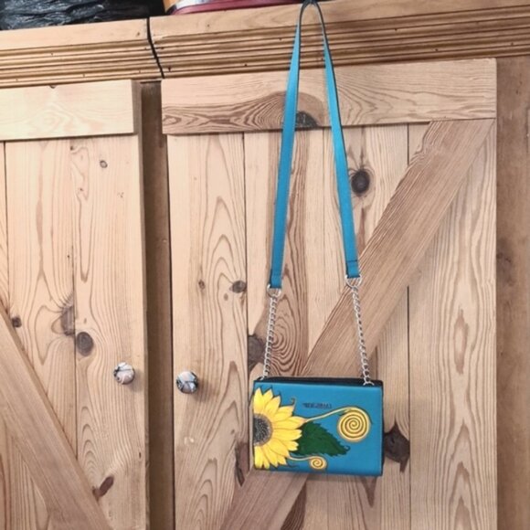 Artisan Blue Crossbody Bag with Sunflower Design - Picture 13 of 13